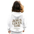 thumbnail image 6 of EANJE Love Like Jesus Hoodie Kids Back to School Clothes for Girls Long Sleeve Jesus Loves You Cute Graphic Hoodie Drawstring Pullover Pink Kids 10-12 Years Preppy Clothes White 3-4Y, 6 of 6