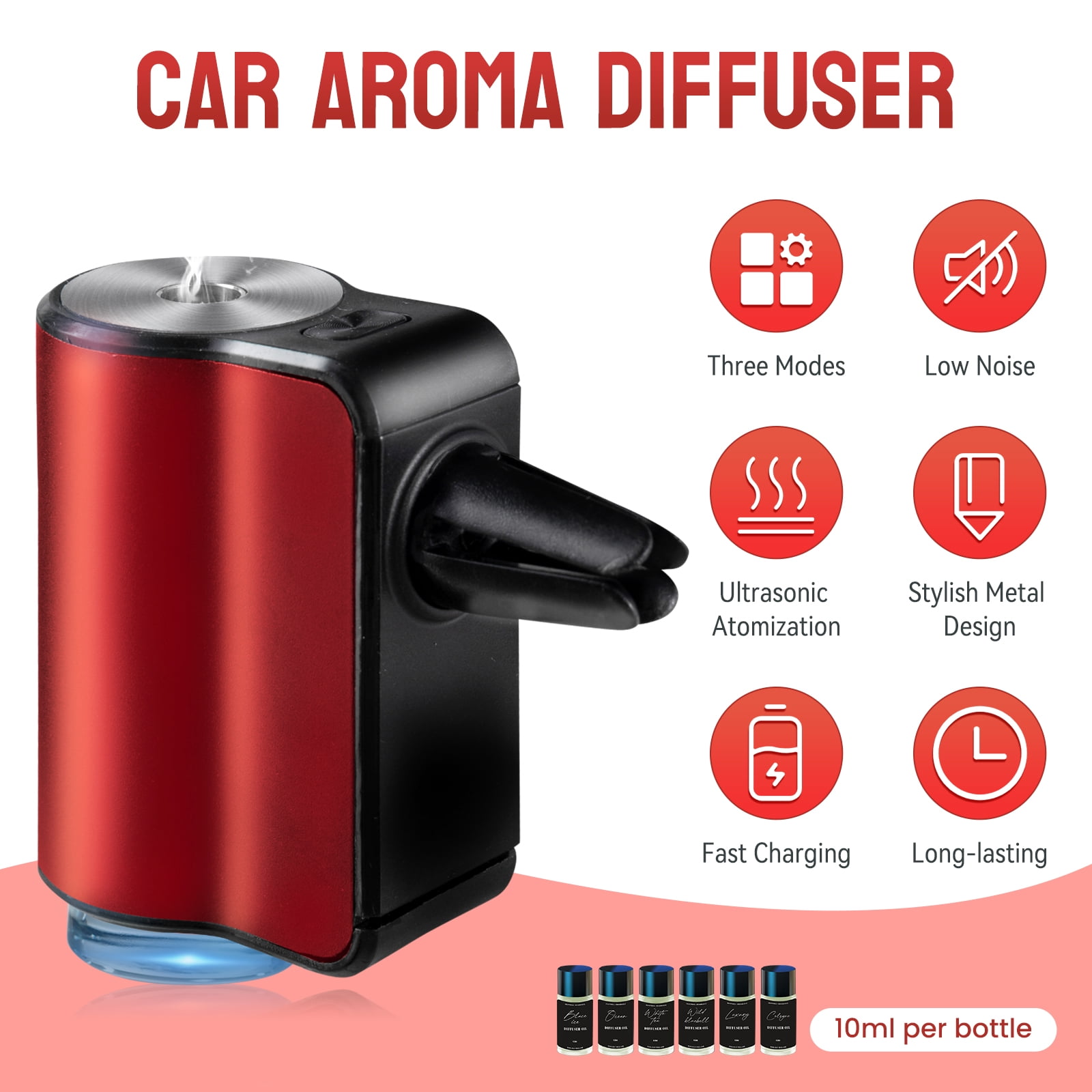 Featwell Smart Car Air Fresheners - 3*10ML Natural French Perfume Lasts 45 Days, Portable Waterless Car Diffuser Air Freshener Car Aromatherapy Diffuser, Adjust Concentration Scent