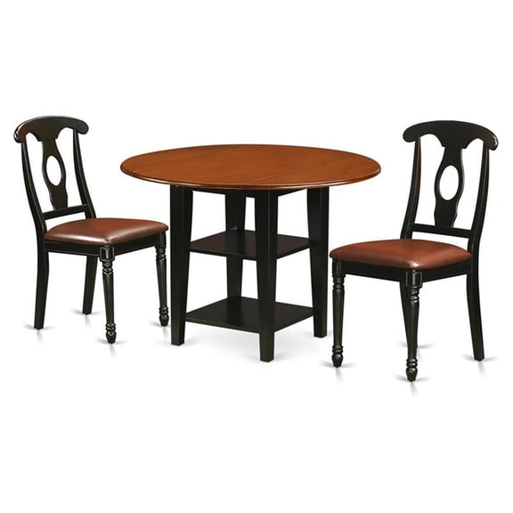 East West Furniture Sudbury 3-piece Wood Dining Set in Black and Cherry