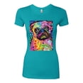 thumbnail image 3 of Funny Neon Pug | Dean Russo Art Animal Lover Womens Slim Fit Junior Tee, Tahiti Blue, XX-Large, 3 of 6