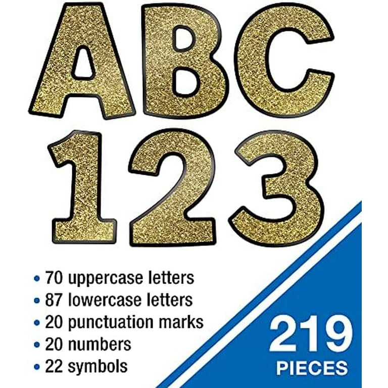 Carson Dellosa 4 In. Gold Glitter Bulletin Board Letters for Classroom,  Alphabet Letters, Numbers, Punctuation & Symbol Cutouts, Gold Glitter Letters  for Bulletin Board (219 pcs.) 