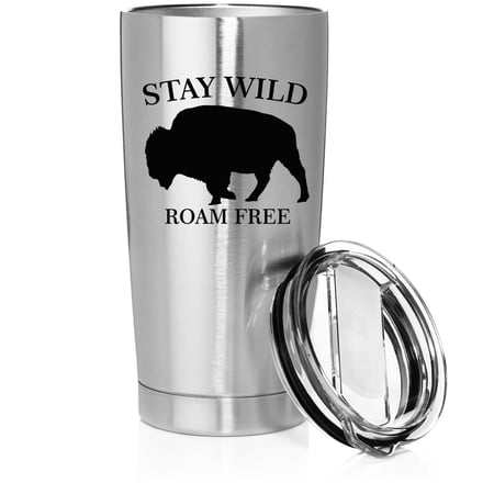 Smooth Body Tumbler Stainless Steel Vacuum Insulated Travel Mug Cup Gift Buffalo Stay Wild Roam Free (20 oz Stainless Steel)
