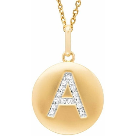 Diamond Accent Yellow Gold-Plated Sterling Silver Round Initial A Disc Pendant