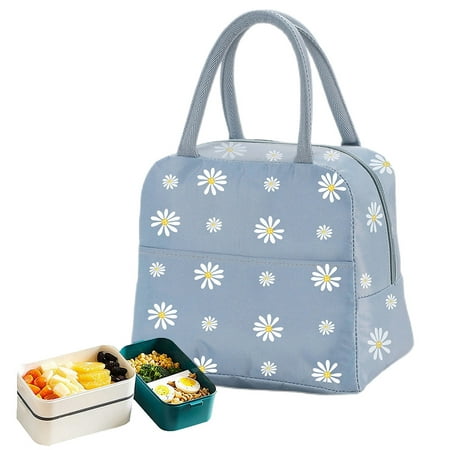 

Daisy Flower Lunch Bag for Women/Kids Girls Boys Insulated Tote Bag Lunch Box Resuable Cooler BagFor Work Picnic or Travel-Grey Blue