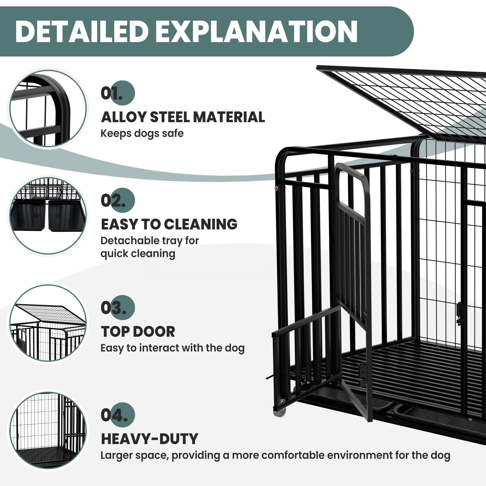 Tanfengu 42 inch Dog Crate with Removable Tray, Heavy Duty Pet Cage with Top & Front Door,Indoor Outdoor Kennel for Medium Dogs,Black