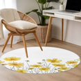 thumbnail image 5 of 4ft Round Rug, Yellow Spring Floral Non-Skid Rubber Backing Large Area Rugs - Living Room Bedroom Home Office, Summer Botanical Watercolor Daisy Indoor Floor Mat Carpets Washable Rug, 5 of 9
