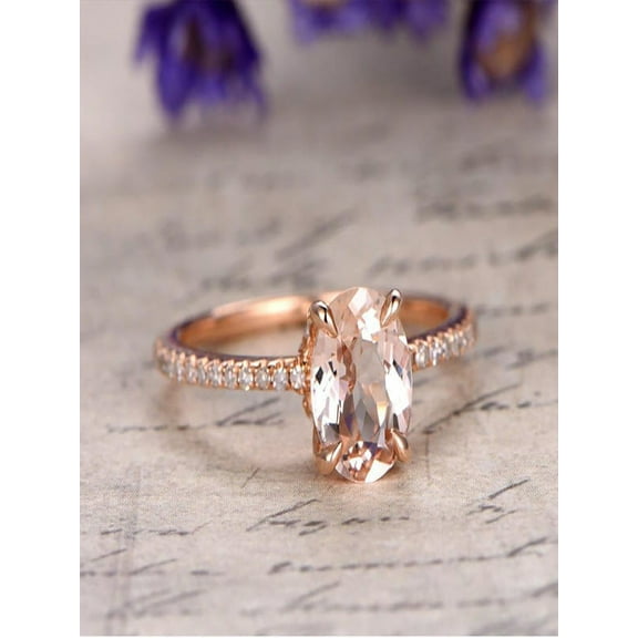 Sale: 1.25 Carat Peach Pink Morganite and Diamond Engagement Ring in 10k Rose Gold