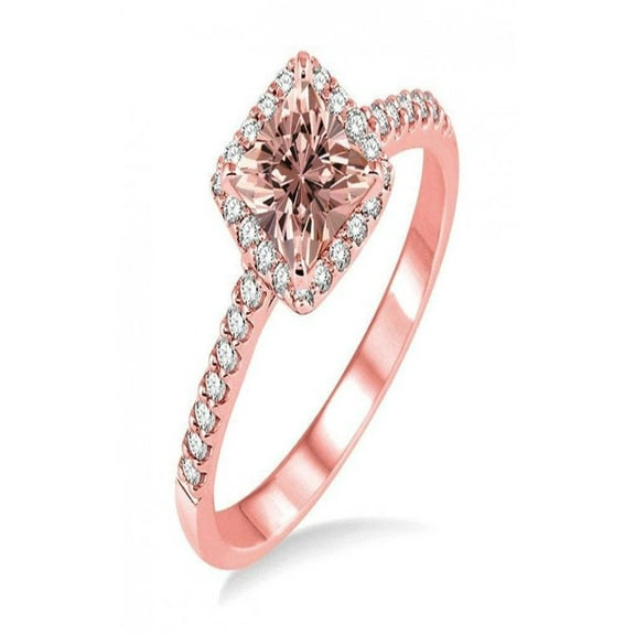 1.25 Carat Princess Diamond Engagement Ring with Morganite and Diamond in 14k Rose Gold morganite & diamond engagement ring