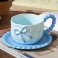 thumbnail image 6 of Farcauo Bow Coffee Mug Blue Coquette Coffee Mugs Set with Saucer 12 OZ Personalized Porcelain Tea Cup Bow Cute mug for Women Girl, 6 of 7