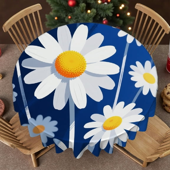 Tablecloth for dining table round - Blue Daisy Print, Kitchen Accessories Festive Table Setting tablecloths for round tables, Cafe, picnic,60x60 Inch