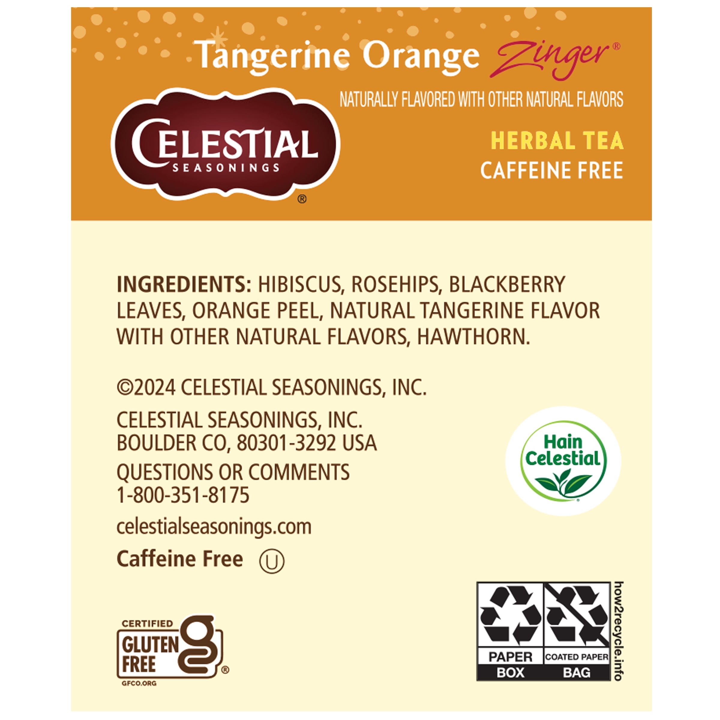 (6 pack) Celestial Seasonings Tangerine Orange Zinger Herbal Tea Bags (20 Count)
