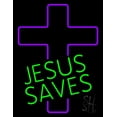 thumbnail image 1 of Green Jesus Saves Purple Cross LED Neon Sign 31" Tall x 24" Wide - inches Black Square Cut Acrylic Backing, with Dimmer - Premium built indoor Sign for Home décor, Religious place, Store interior., 1 of 7