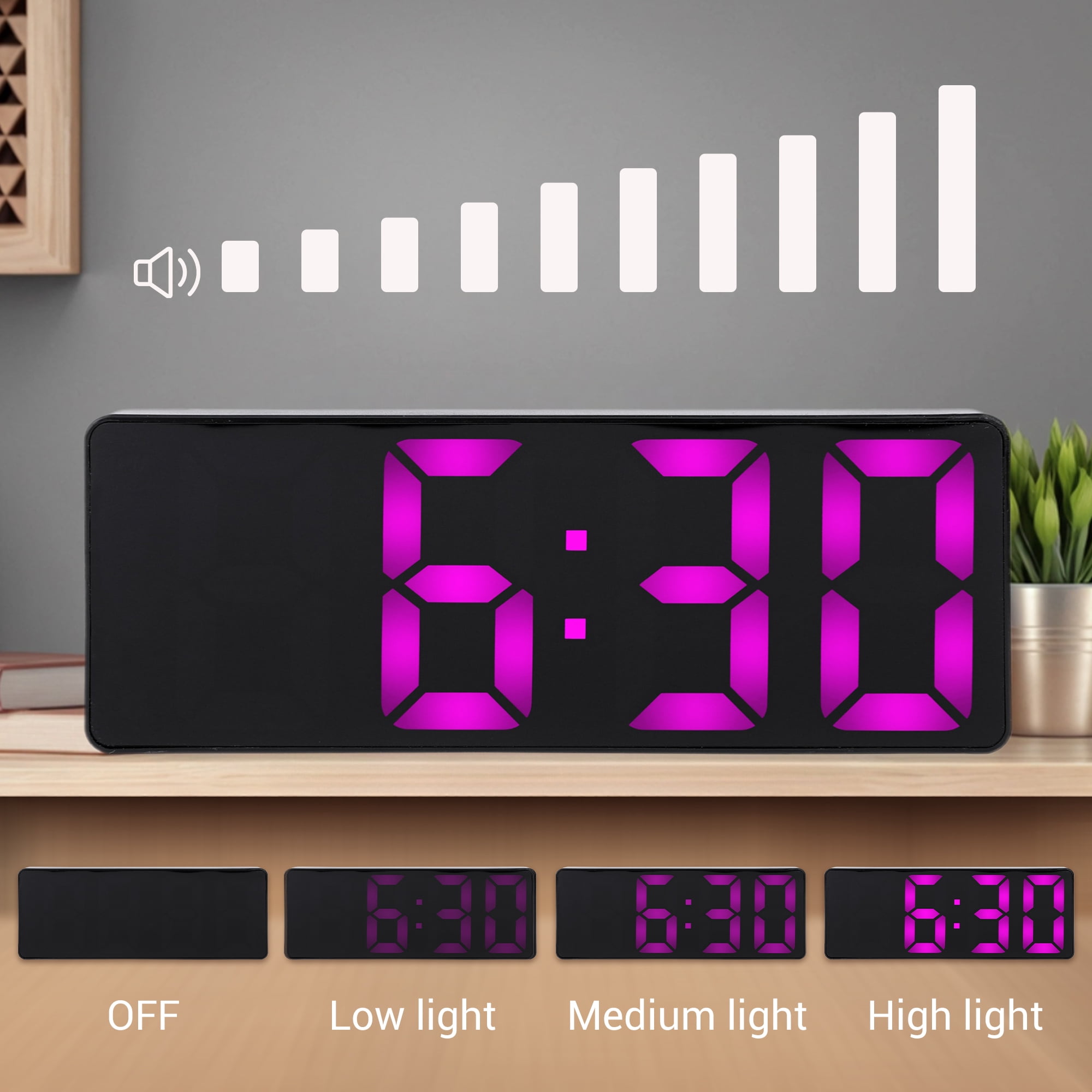Unique Bargains 2 Pcs Small Digital Alarm Clock for Deep Sleepers Green/Pink
