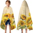 thumbnail image 3 of Beige Sunflower Handwriting Pattern Hooded Bath Towel，60"x35" for Ages 3 To 12 Kids, Quick Dry Lightweight Soft Microfiber Hood Beach Towel Cover Up for Kids, 3 of 7