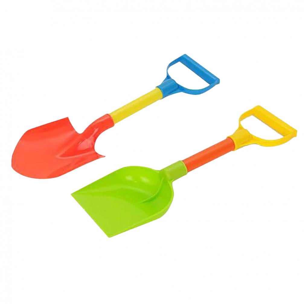 Lot De 2 Pelles De Plage Manche Bois - Jouets Sable Neige Enfants Bleu Et Vert - Outils Jardinage Portables