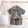 thumbnail image 2 of Gubotare Toddler Boy Vacation Outfit Infant Baby Boys Summer Outfit Funny Letter Short Button Down Shirt Rolled Elastic Short Set Toddler Clothes 3T 4T (Dark Blue,3-4 Years), 2 of 5