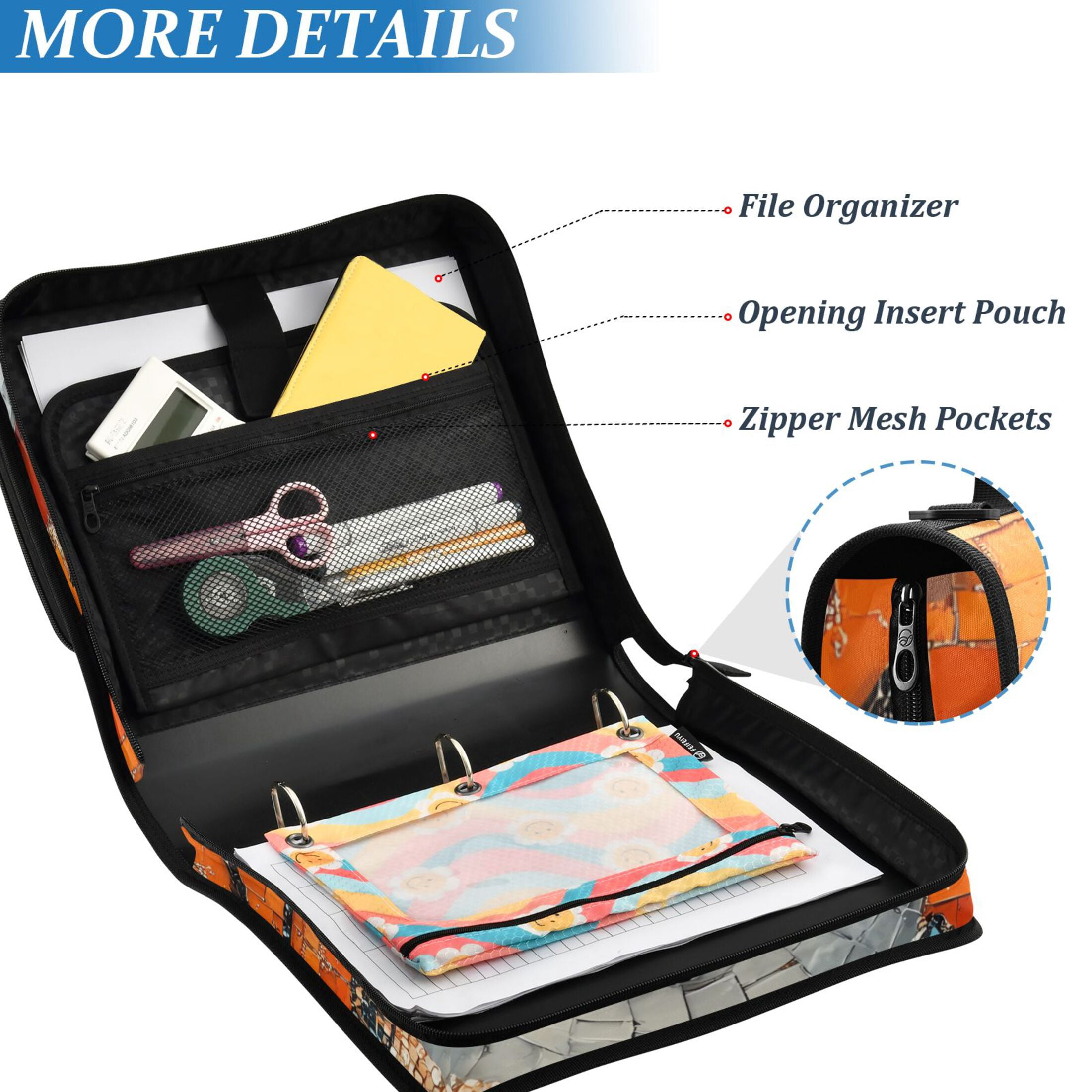 3 Ring Zipper Binder with Shoulder Strap Waterproof Trapper Keeper 2 Inch D-Ring 500 Sheets Capacity Happy Christmas Snowmen