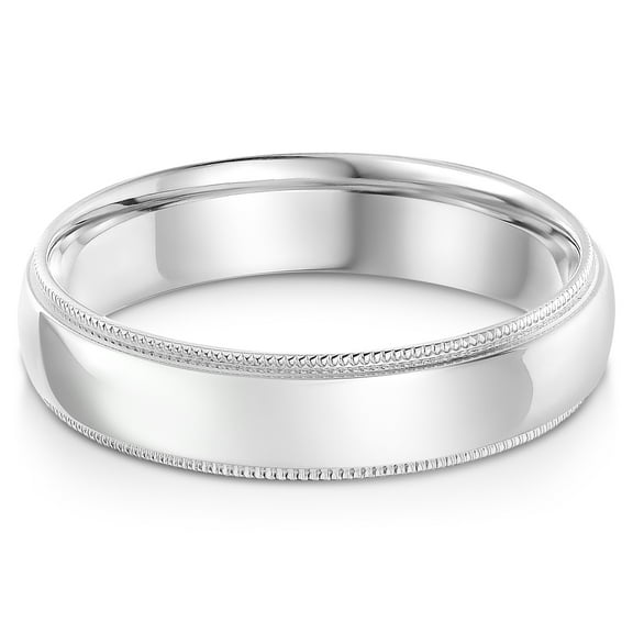 Ioka - 14k Solid White Gold 5mm Comfort Fit Milgrain Traditional Wedding Band Ring - size 4.5