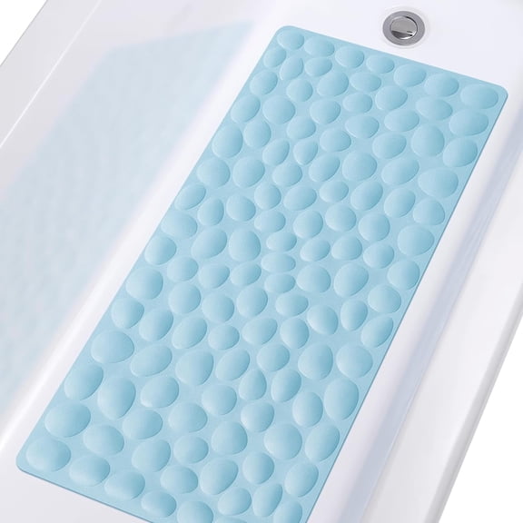 OTHWAY Bathtub Mat Non Slip, Rubber Bath Mat for Kids for Baby, 16x31.5 inch Large Bath Mats for Bathroom Tub with Strong Suction Cups (Light Blue)