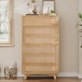 thumbnail image 6 of 6-Drawer Rattan Tall Dresser - Wooden Chest with Metal Handles & Solid Wood Legs for Bedroom/Living Room, 6 of 8