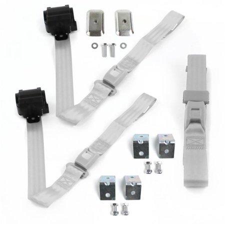 SafeTBoy Standard 2 Point Gray & Grey Retractable Bench Seat Belt Kit with Bracketry for AMC Matador 1971-1978 - 3 Belts