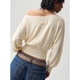 thumbnail image 4 of Women Boat‑Neck Dolman Long‑Sleeve Top, Draped Ruched Waist Cropped Blouse, Slouchy Relaxed‑Fit Trendy Shirt for Boho Daily Street‑Style Outfits, 4 of 5