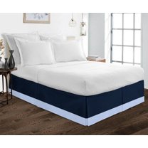 D.N.G. BEDDINGS 1 Piece Split Corner Two Tone Tailored Bed Skirt, California King Size 26 Inch Deep Pocket, 800 Thread Count, 100% Egyptian Cotton, Solid Navy/Light Blue Color.