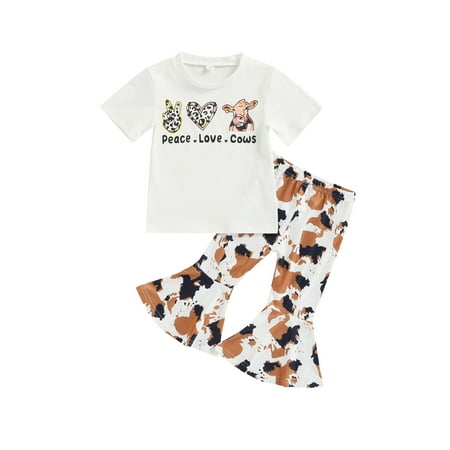 

Ma&Baby Toddler Baby Kids Girl Short Sleeve Shirts Tops Flared Long Pants 2Pcs Outfits Set