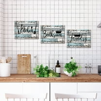 Laundry Kichen Bathroom Sign Canvas Wall Art Decor and Accessories for Laundry Room, Business and Farmhouse Rustic Wall Decoration 12"x 16"x 3 Pcs(Blue and Gray)