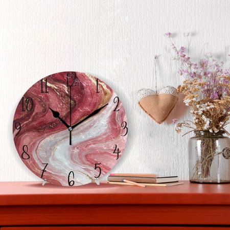 10" Quartz Indoor Wall Clock Silent Mechanism / Burgundy Marble Flow
