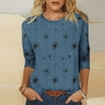 thumbnail image 2 of Ounisa 3/4 Length Sleeve Womens Tops Round Neck Loose Cute Spring Summer Tee Shirts Dressy Casual Print Blouses Tunic, 2 of 9