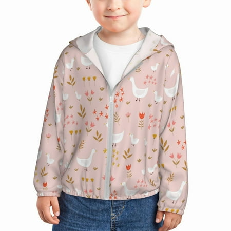 

Sun Hoodie for Kids Bohemian Cute Duck Flower Long Sleeve Swim Fishing Shirts Sun Protection Zip Up Jacket Clothing Athletic Hoodie