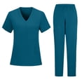 thumbnail image 2 of Men's Two Piece Medical Scrub Uniforms Stretch Anti-Wrinkle V-Neck Top Yoga Elastic Waist Multi Pocket Jogger Scrub Pants Blue S, 2 of 5