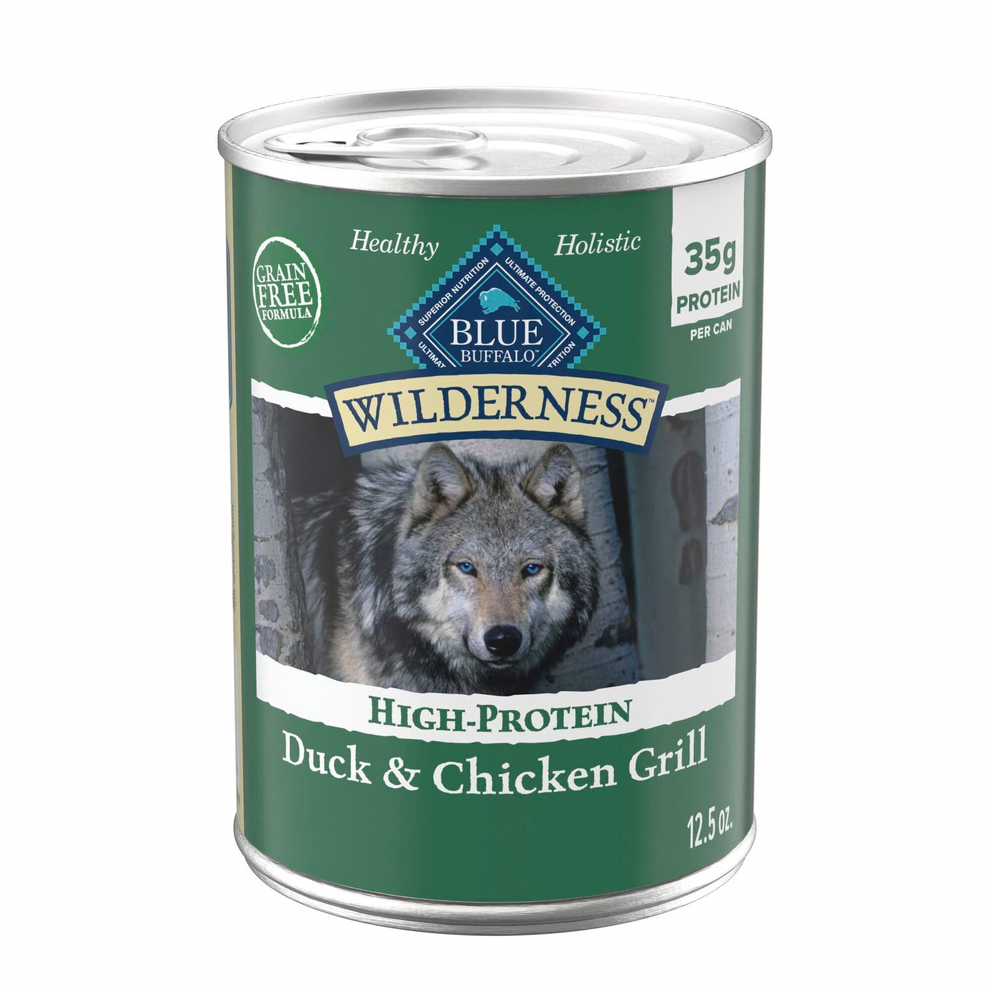 Blue Buffalo Wilderness Duck & Chicken Grill, 35g Protein Adult Wet Dog Food, 12.5 oz., Count of 12