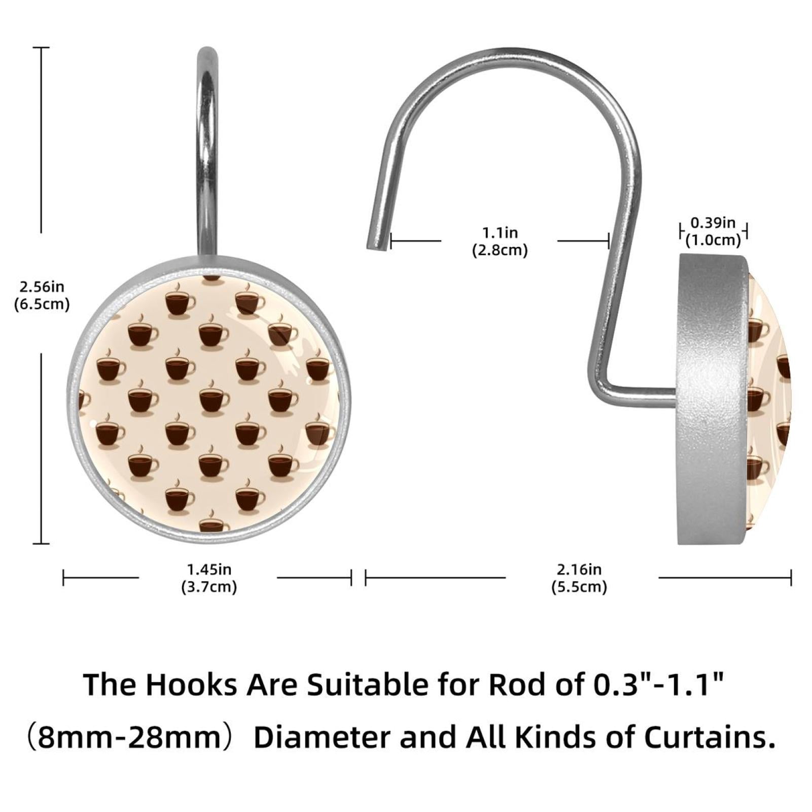 12pcs Decorative Shower Curtain Hooks, Rust Resistant Shower Rings for Bathroom Living Room,Rustproof Stainless Steel Rings for Shower Curtain and Liner Rods,Coffee Pattern