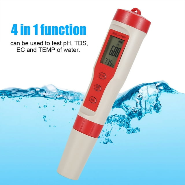 Medidor de ph, Digital 4 EN 1 FUNCIÓN PH TD TEM TEMP Probador Digital de Agua Monitor de Medidor Pen para Fuentes de Agua Hidroponics Piscinas Agua