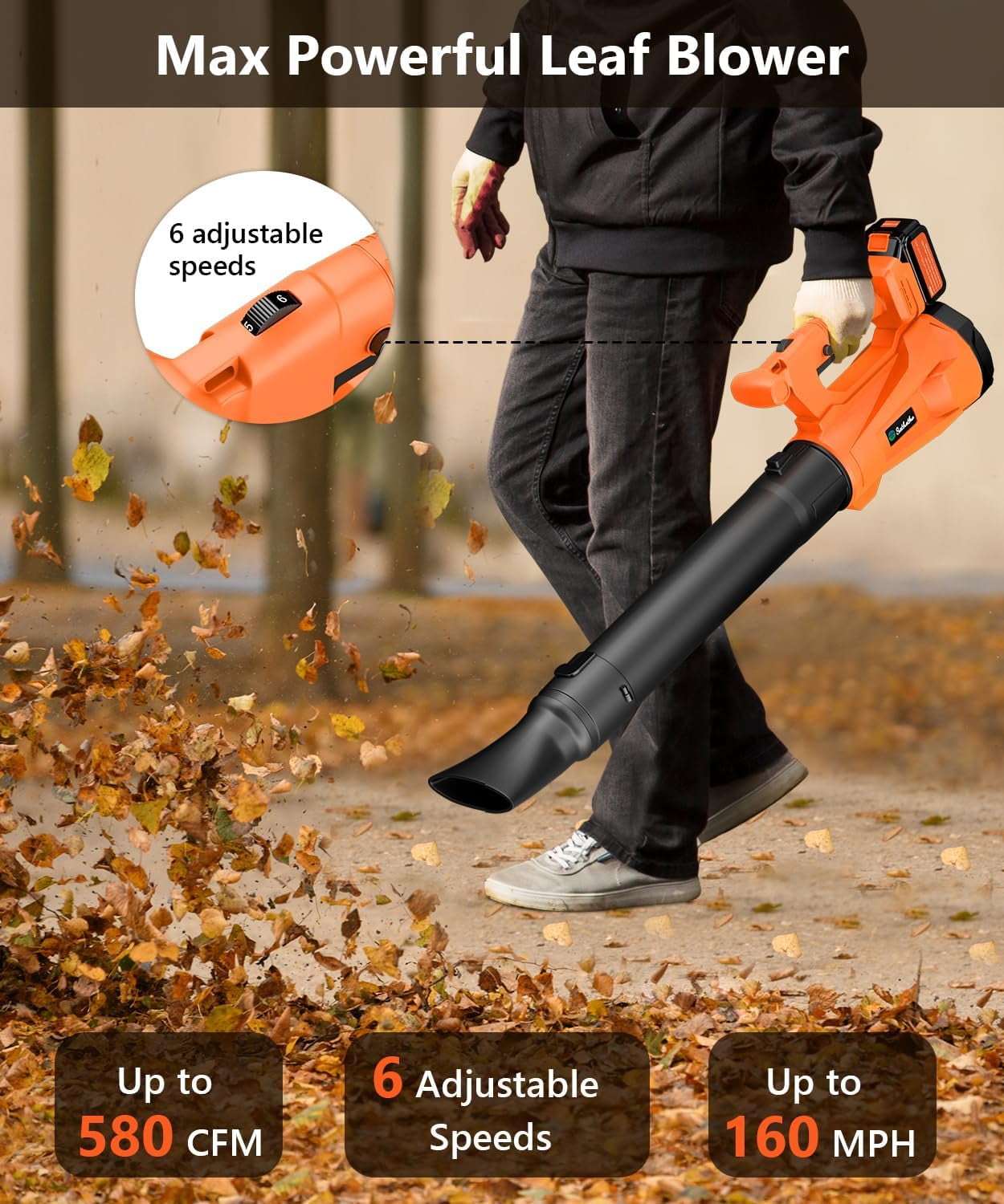 Leaf Blower Cordless with 2 3.0Ah Battery and Charger, Electric Leaf Blower with 6 Speed Modes, Cruise Control, Blowers for Lawn Care, Patios, Blowing Leaves and Dusts