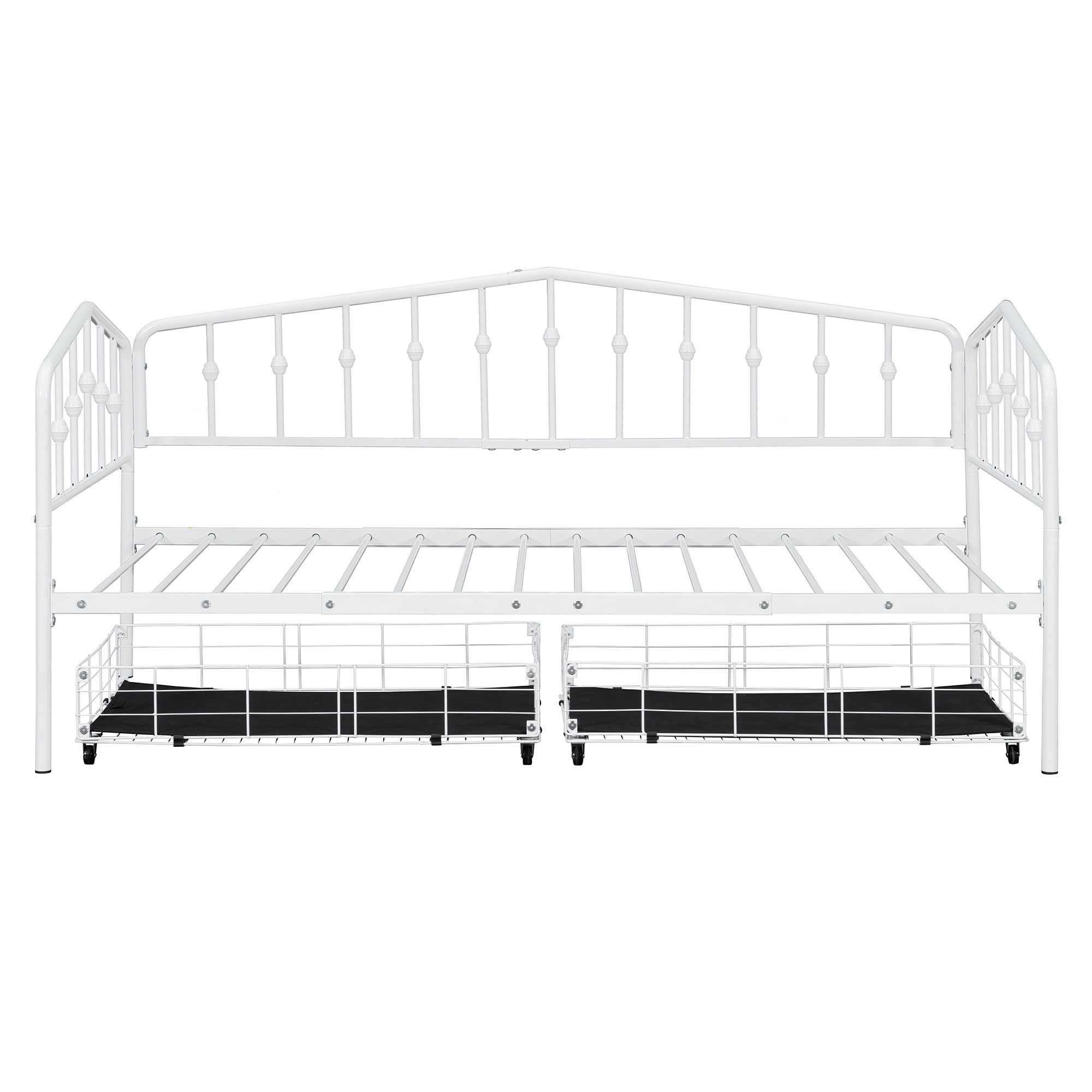 GARITIN Twin Size Metal Daybed with 2 Drawers, Storage Daybed Frame with Drawers for Bedroom Guest Room, White