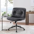 thumbnail image 2 of Criss Cross Desk Chair with Wheels, Armless PU Leather Cross Legged Office Chair with 26" Wide Seat, Adjustable Swivel Comfy Chairs for Vanity Work Home, Black, 2 of 5