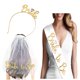 thumbnail image 1 of Conjunto de tres piezas de diadema con correa para el hombro y velo para novia con palabra bronceadora para despedida de soltero, 1 of 5