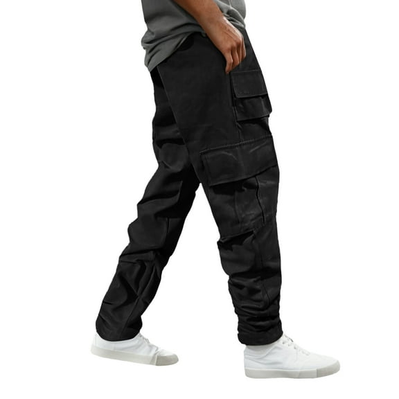 Cargo Pants Men Tall Rip-Stop Cargo Joggers Pants Stretch Elastic Waist Street Hop Trousers Snug Fit Casual Cargo Pant,Black,XXL