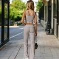 thumbnail image 6 of Foldover Waist Flare Leg Yoga Pants in Ribbed Knit - Medium, Beige, 6 of 6