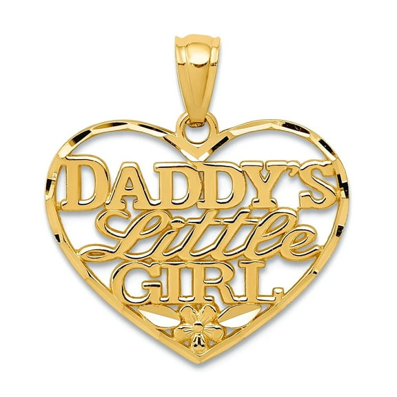 19mm 10k Solid Yellow Gold Sparkle-Cut Daddys Little Love Heart Pendant Necklace Pendant for Women