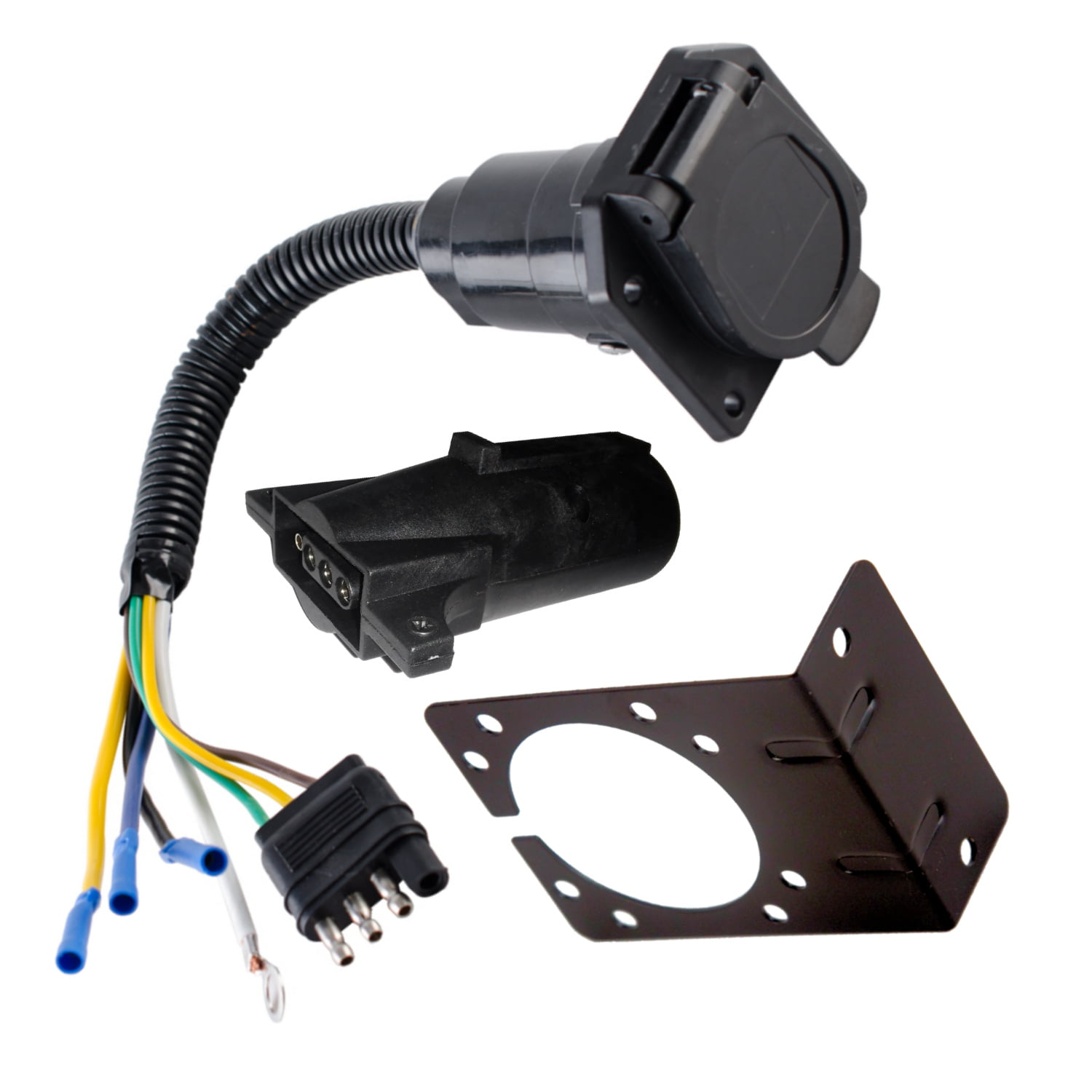 4 Wire Flat to 7 Way Adapter RV Trailer Wire Harness With Bracket and Adapter - Walmart.com ...