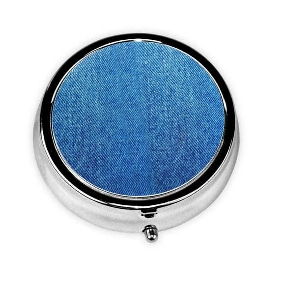 Denim Blue Round Pill Box Small Pill Case For Purse Pocket Medicine Organizer Travel Pillbox Portable Pill Container