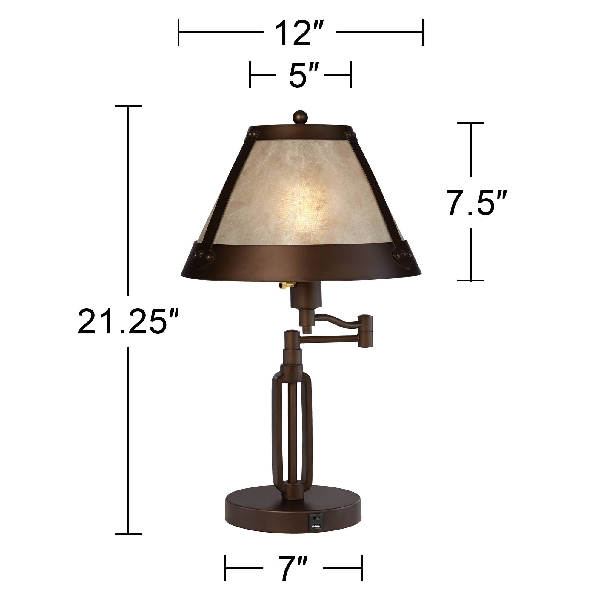 Franklin Iron Works Samuel Industrial Desk Lamp 21 1/4" High Bronze Swing Arm with USB Charging Port Natural Mica Shade for Bedroom Living Room House