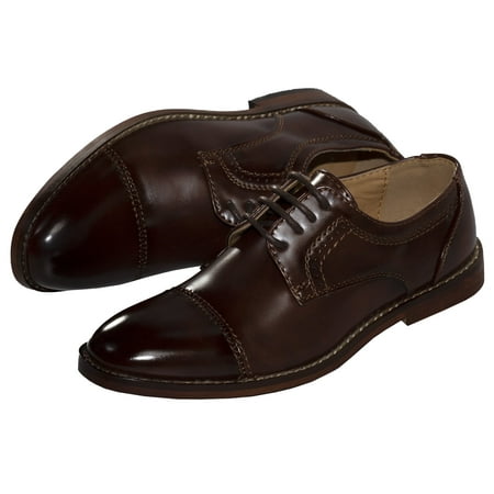 

Boys Matte Brown Cap Toe Lace up Dress Shoes