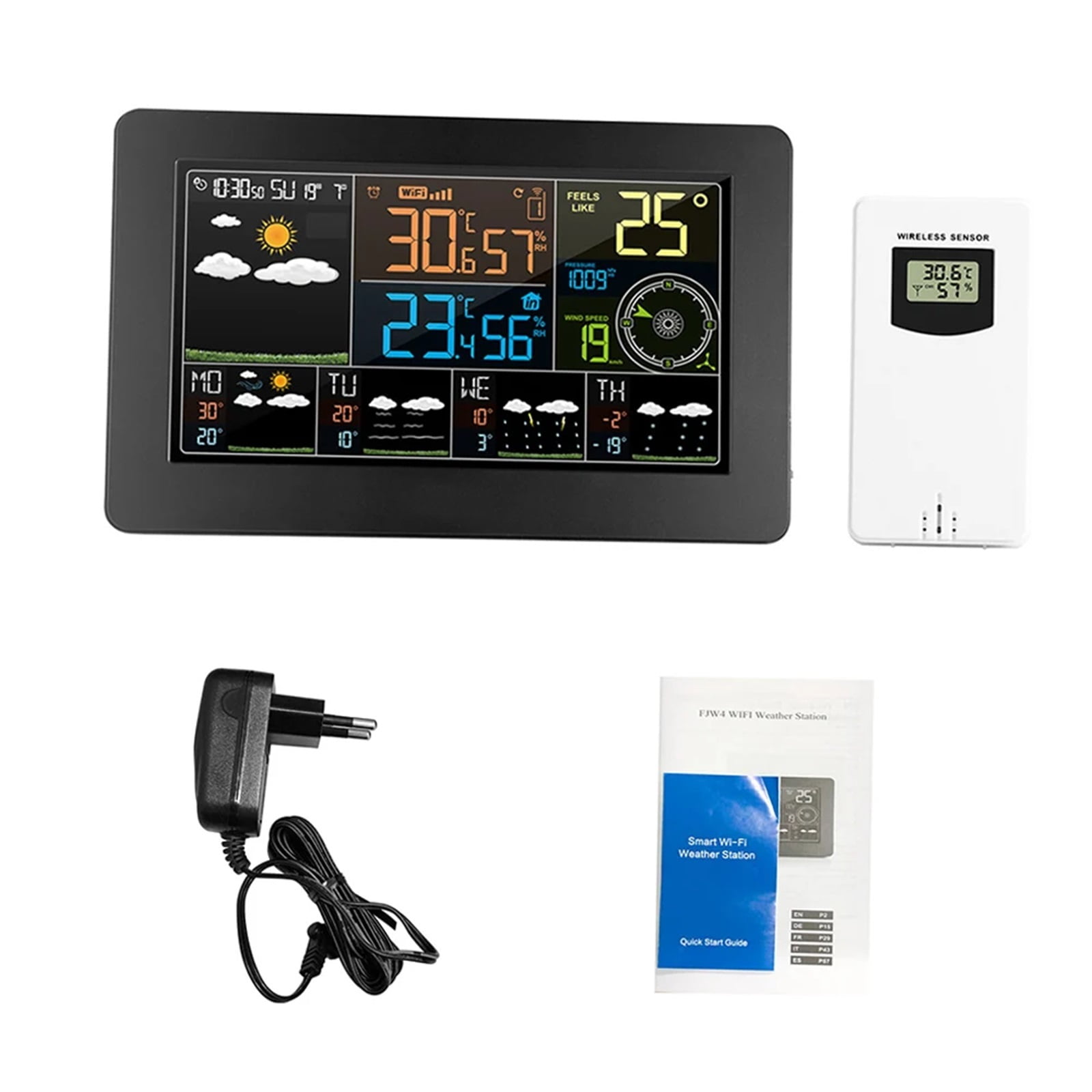 Smart Weather Station Indoor Outdoor Temperature Humidity Barometric Wind Speed Display APP Control Multifunctional Clock