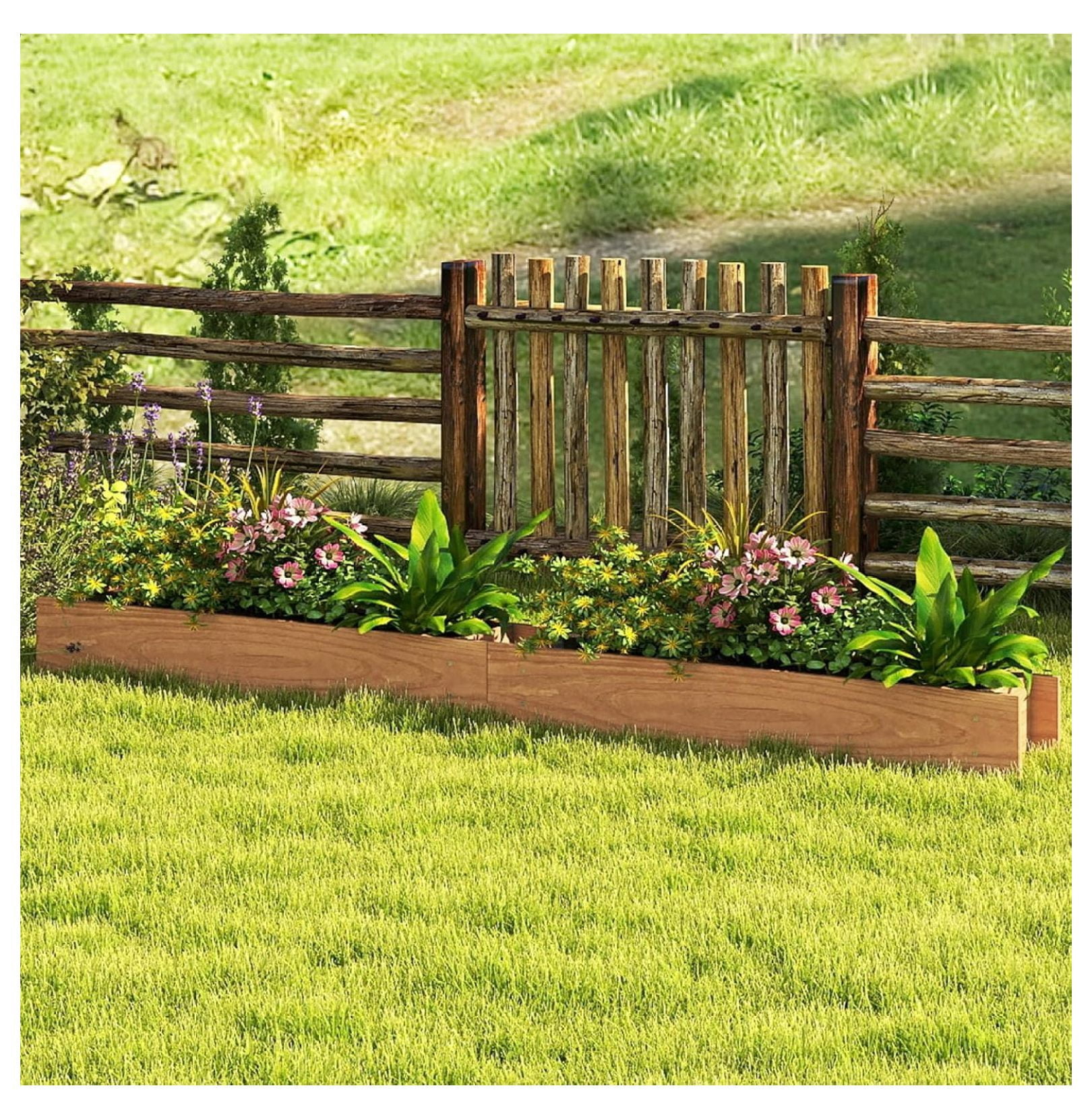 2 Pieces Raised Garden Bed, 36” x 7” x 6.5” Wood Rectangle Planter Box with Drainage Holes, Water-Resistant Paint, Decorative Window Box, Outdoor Garden Bed for Fruit Vegetable Flower