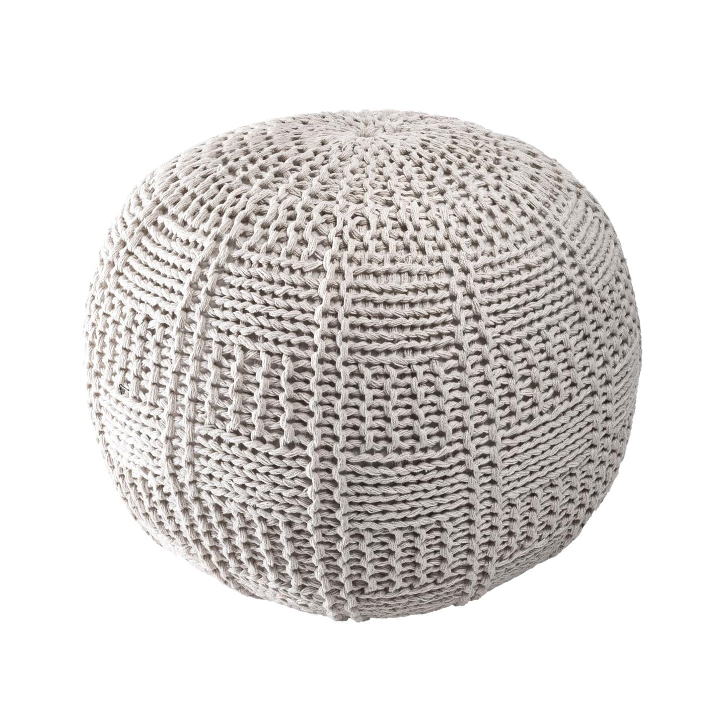 Brooklyn Rug Co  Casual Knitted Cotton Basketweave Pouf Ivory